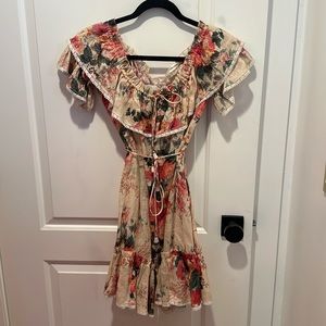 Off the shoulder floral linen mini dress